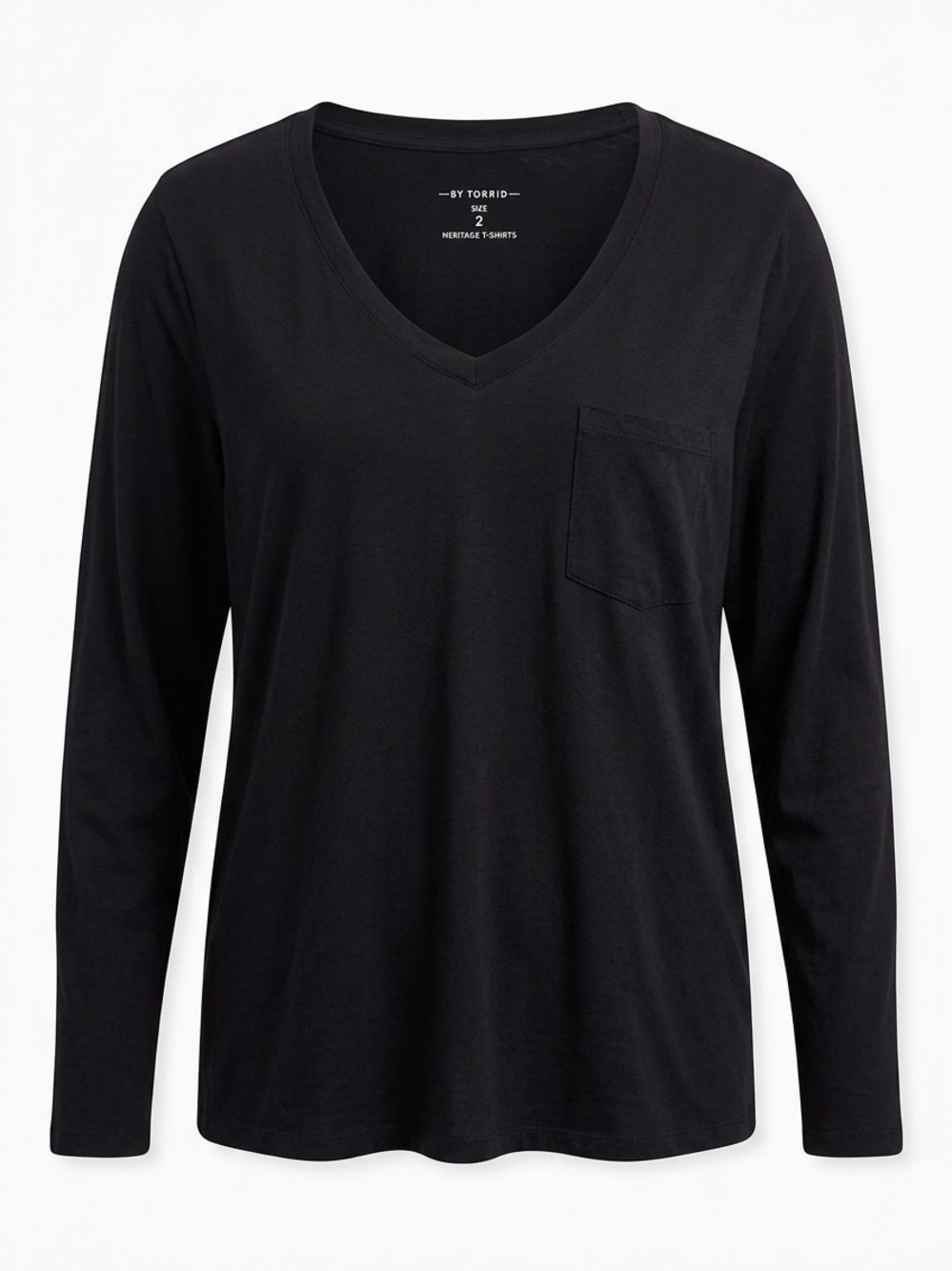Torrid Heritage Black Slub V-Neck Pocket Long Sleeve Tee Size XXL